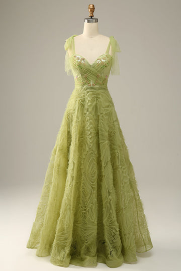 Vestido de Graduación Verde Claro A-Línea Con Bordado